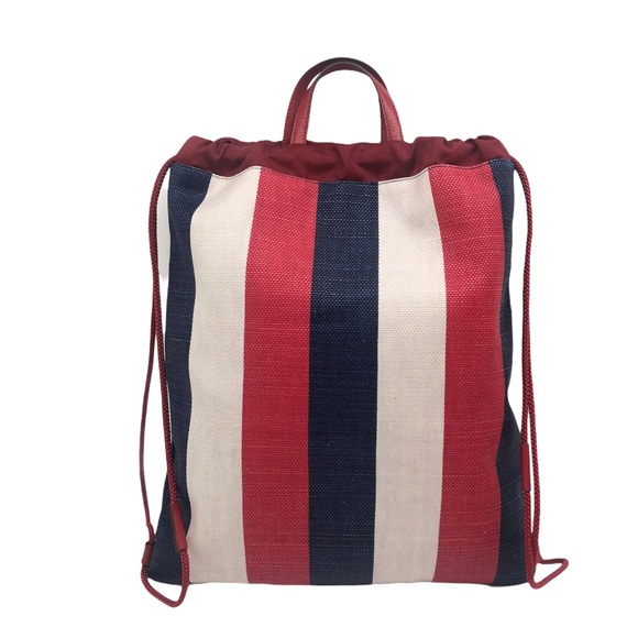 Gucci New Drawstring Logo Stripes Signature Backpack/ Tote - Picture 2 of 12